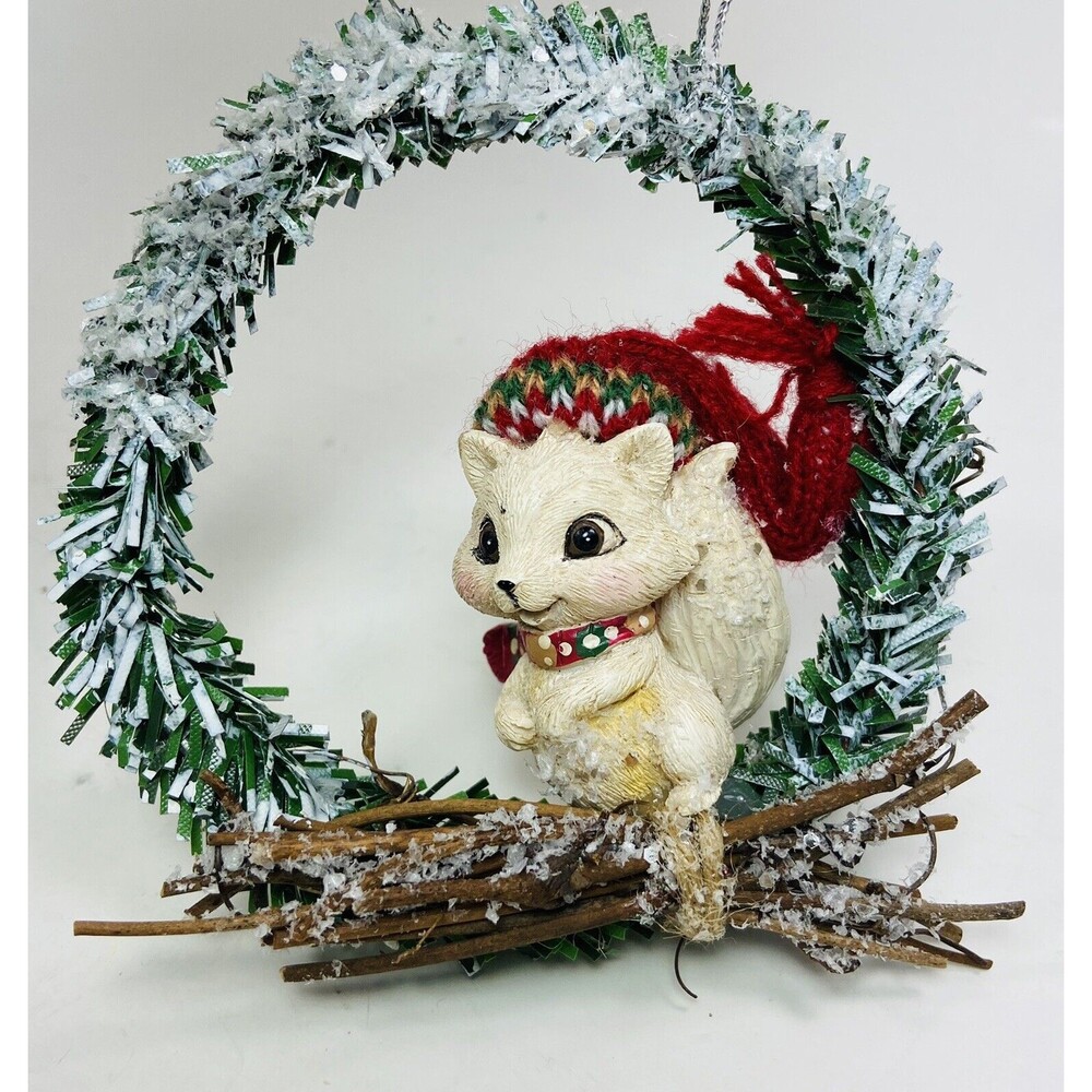 Kurt Adler Christmas Ornament  Raccoon in Snowy Wreath Hanging